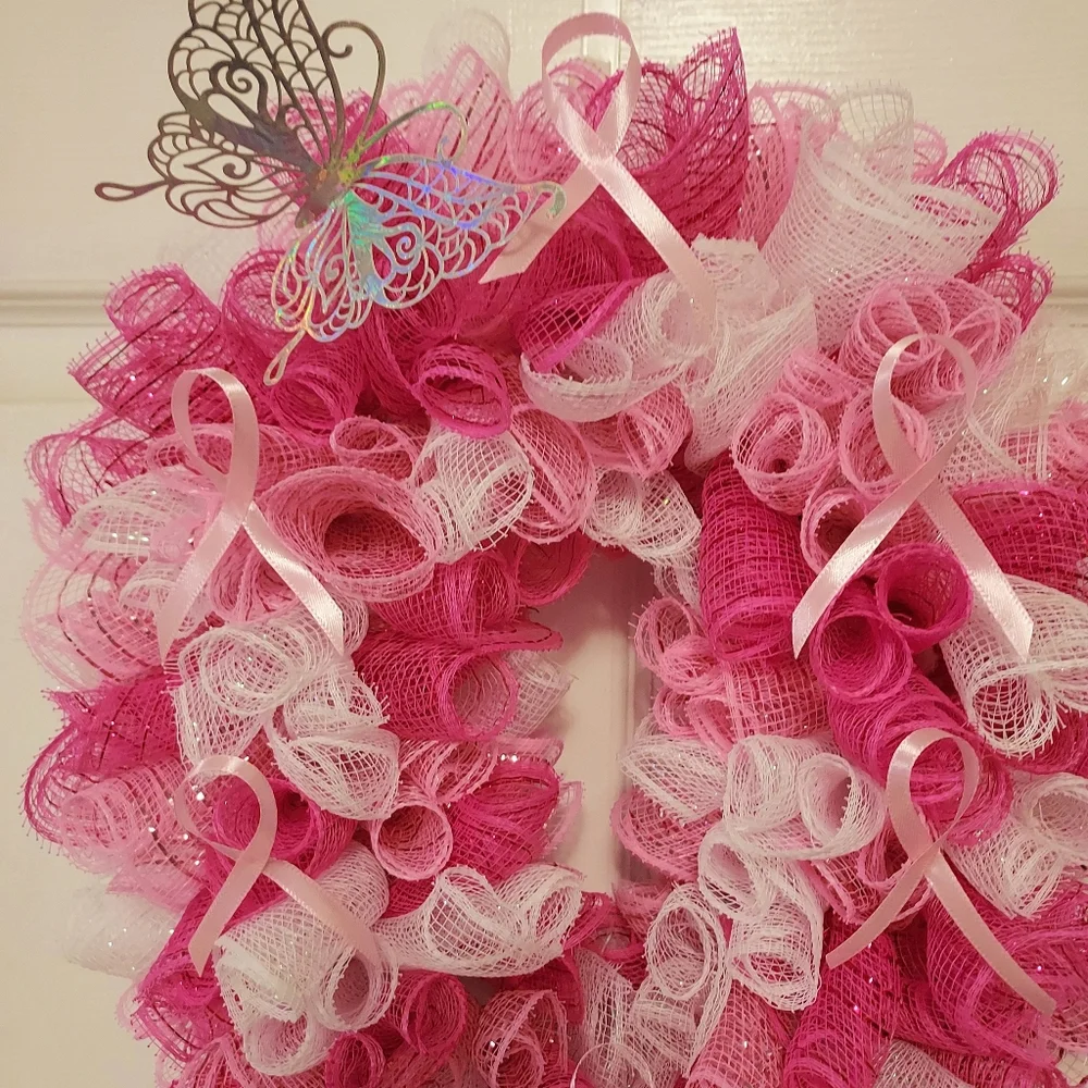 Breast Cancer Awareness Wreath Swag for Door or Wall, Great Gift
